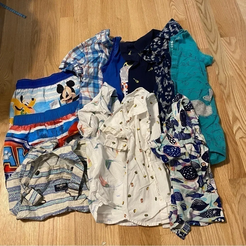 24 mos 2T Clothing Bundle Swim Trunk Oshkosh Shortalls Overalls Button Down